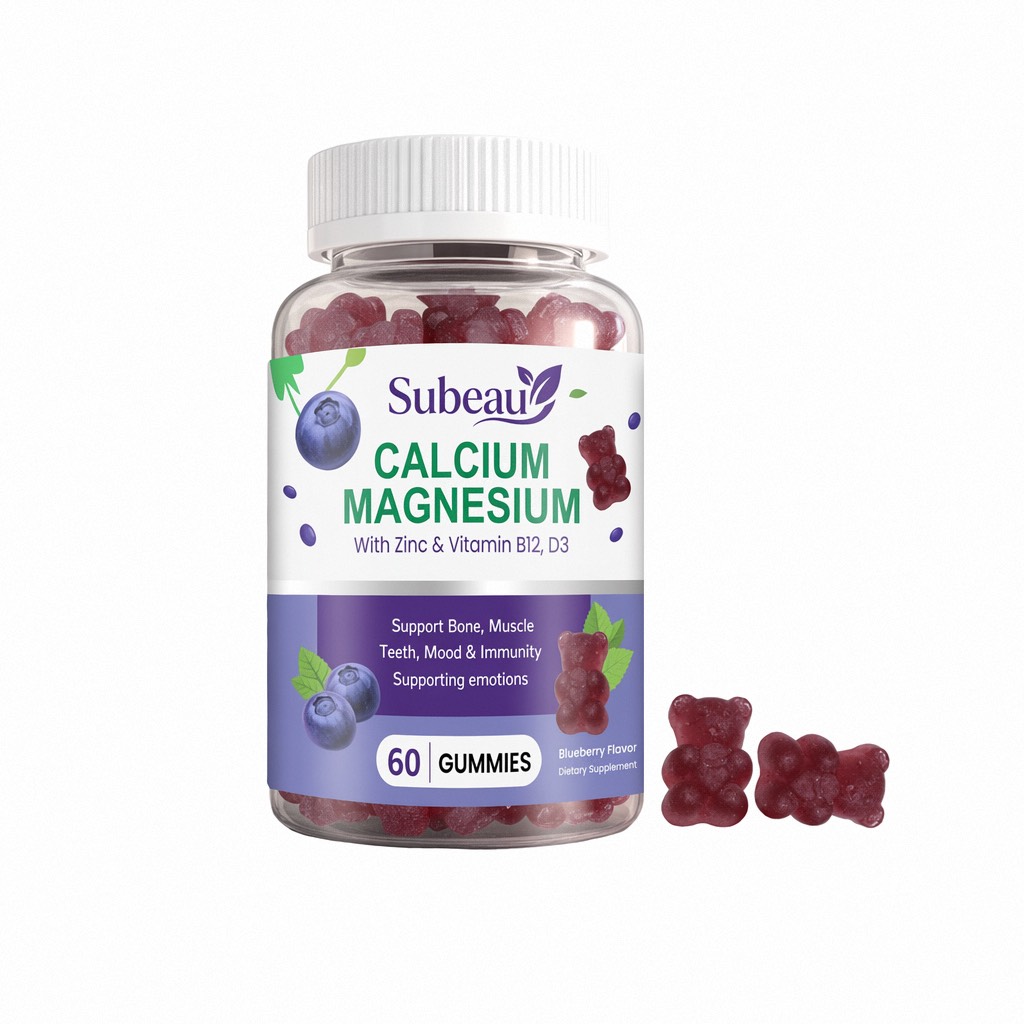 Calcium Magnesium Zinc Gummies with D3 B12 Blueberry Bear Shape