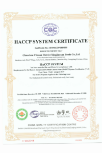 HACCP Certificate No. 001HACCP2301099