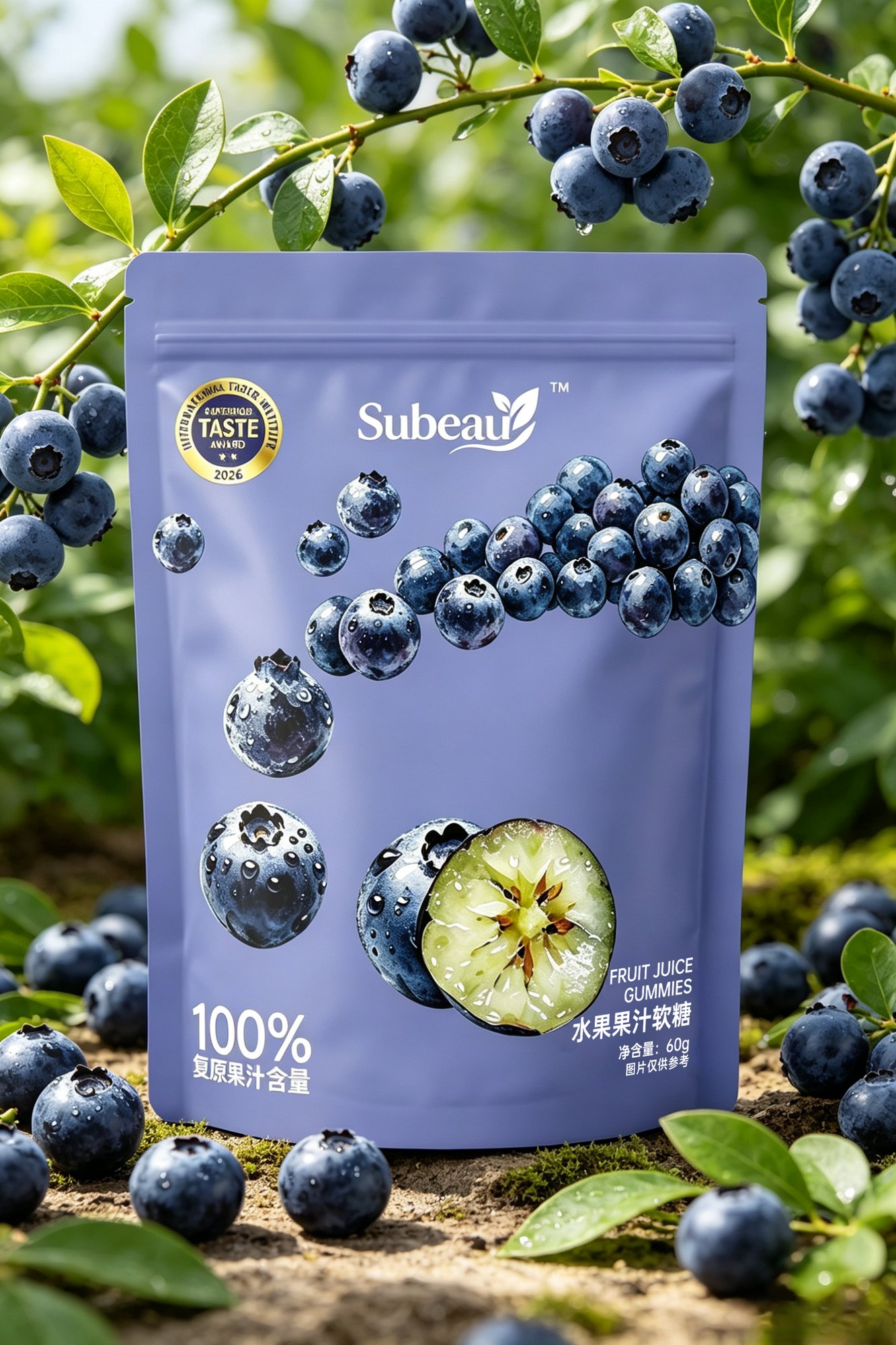 Pectin-based vegetarian fruit juice gummies in bottle packaging