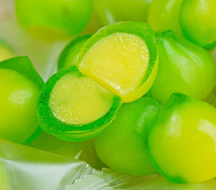 Peelable gummy candy close-up showing peelable layers, Subeau OEM manufacturing
